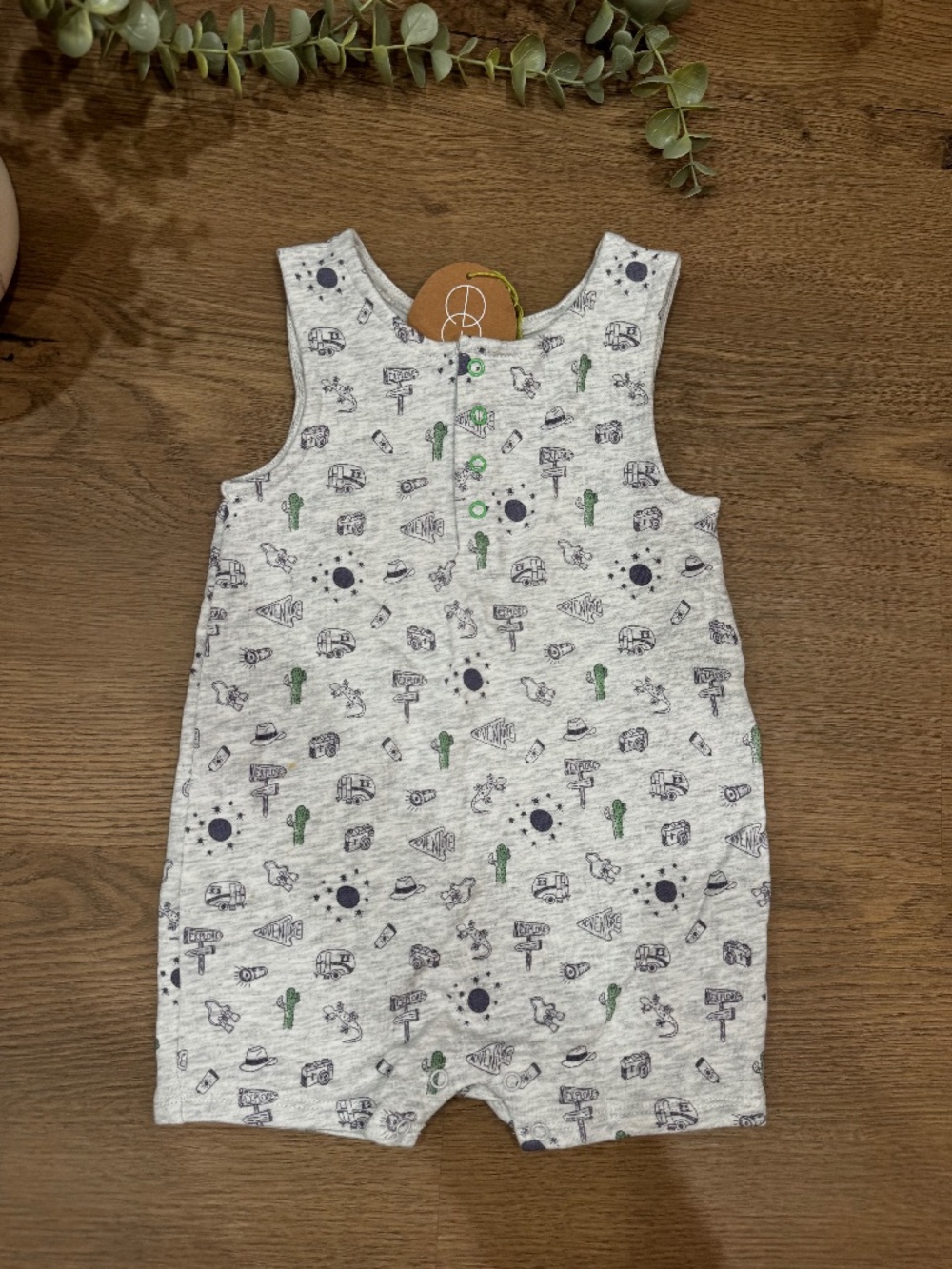 NWT Egg Baby Jeffrey Romper 6M Adventure Cactus Camper Print